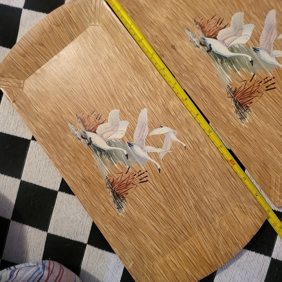 Vtg WWll 3pc Geese Coronet Haskelite 16"ร8" Wood & Lithograph Trays/Snack Board - Picture 2 of 5